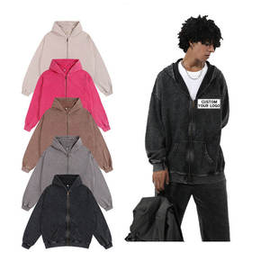 Sudadera con capucha de moda con cremallera de algodón 100% de alta calidad nuevos colores de otoño logotipo personalizado Top lavado con ácido - Product Image 2