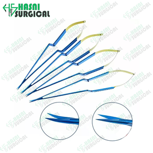 กรรไกรไมโครโค้ง ด้ามแบน ใบมีด 11 มม. ชุดเครื่องมือศัลยกรรมประสาทสแตนเลสเคลือบสีน้ำเงินทอง - Product Image 6