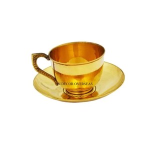 Attractive Look Unique Design Engraved High Standard Quality Brass Gold Plated <b>Cup</b> And <b>Saucers</b> Tea And Coffee <b>Sets</b> Supplies - Product Image 4