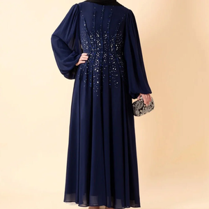 MA356 Vendita Diretta di Fabbrica Abito da Sera in Chiffon con Cristalli Applicati a Mano Stile Dubai Turchia per Donne Musulmane - Product Image 3