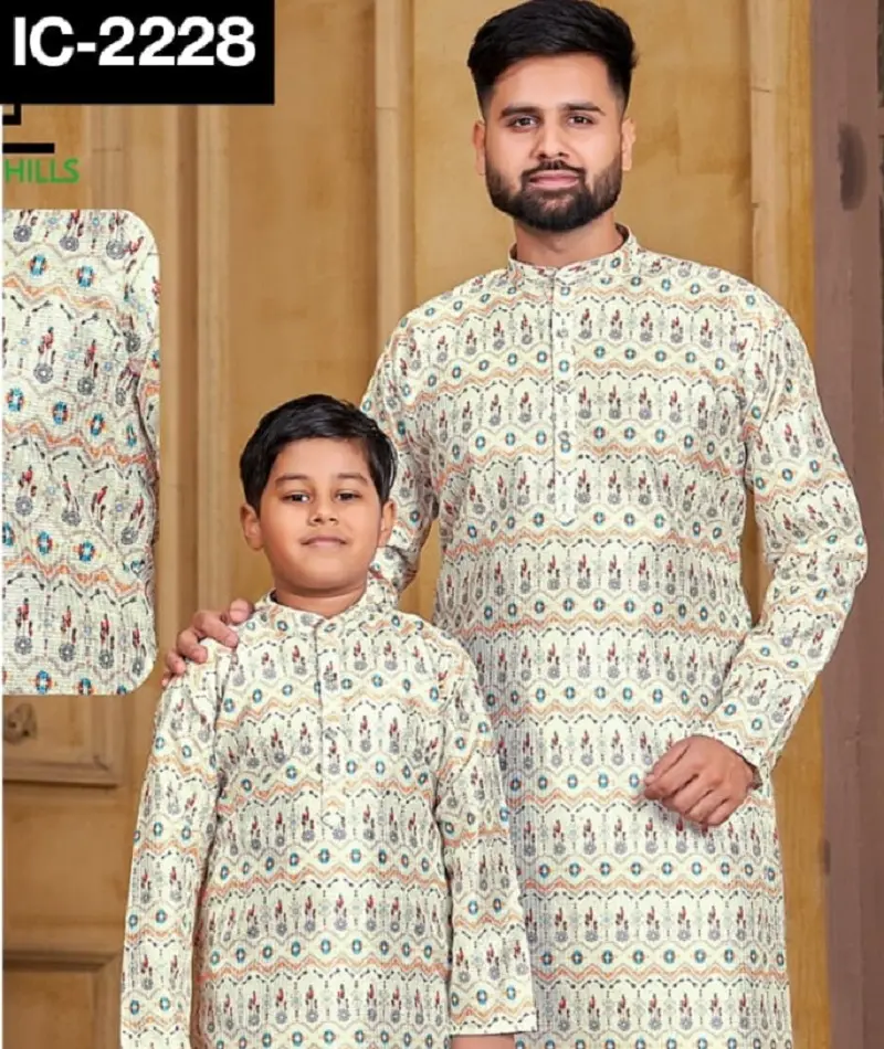 Ausgefallene Mode-und Party kleidung Pure Banglori Silk Kurtas im Hit-Print für Männer und Kinder mit Häkel arbeit und Aufdruck mit Übergröße