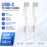 Cable USB-C a USB 2.0 de PVC de 1m, 20V 3A 60W, Carga Rápida, Conductor de Cobre Puro, Transferencia de Datos para Teléfono Móvil, Certificado CE/FCC/RoHS, Tacto Suave