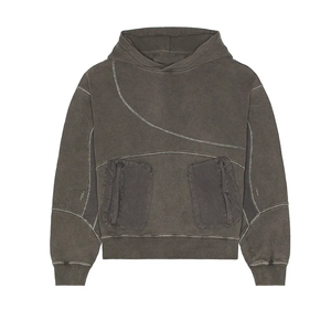 Sudadera con Capucha Vintage para Hombre, Estilo Urbano, Diseño de Paneles, Felpa, Personalizada, Estilo Desgastado, Marca Privada, Ropa Casual - Product Image 3