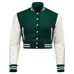 Chaqueta universitaria de manga larga de cuero personalizada para mujer, chaqueta bomber cálida de manga larga acolchada para invierno, venta al por mayor - Product Image 3