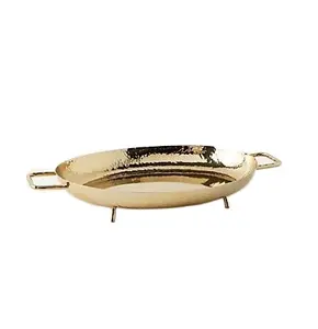 Vajilla de Metal ovalada con forma personalizada, cuencos ovalados de doble pulido, Metal dorado brillante martillado con mango - Product Image 1