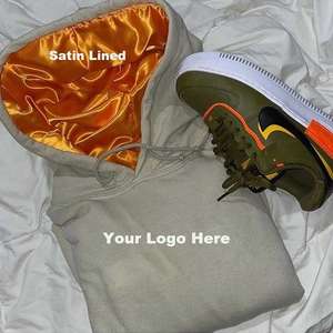 Sudaderas con capucha en blanco Unisex con logotipo personalizado de lujo con capucha de satén Sudaderas con capucha de seda lisas de algodón grueso para hombres - Product Image 4