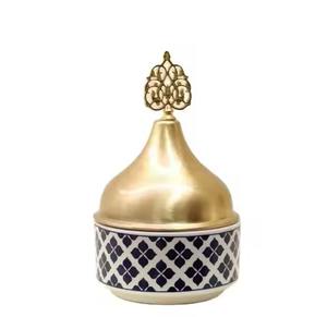 Ensemble de 3 bols à dattes en acier inoxydable plaqué or, écologiques, modernes et luxueux, avec couvercle, forme ronde, plat de service pour aliments, utilisation pour mariage - Product Image 2