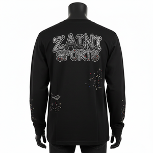 Camiseta de manga larga de algodón jersey de alta calidad, tela negra lisa, logotipo de pedrería termoadhesivo, camiseta de manga larga para hombre - Product Image 2