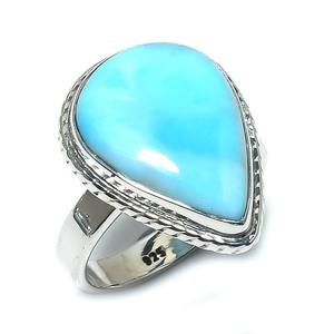 Anillo de piedras preciosas de Larimar, joyería para mujer, joyería de estilo bohemio de Plata de Ley 925, anillo hecho a mano de tendencia, regalo para ella - Product Image 1