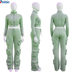 Conjunto Deportivo Informal de Moda para Mujer, Corte Ajustado, 100% Algodón, Felpa, con Múltiples Bolsillos con Cremallera y Logotipo Personalizado - Product Image 1