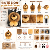 Porte-clés Lion en Peluche Personnalisable pour Sac à Dos, Jouet en Peluche Rembourré en Coton PP