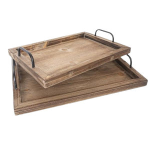 Rectangular Shape Acacia Wood <b>Tray</b> Wholesale Factory Price Coffee Fruit Food <b>Serving</b> <b>Trays</b> With Metal Handles Customized Design - Product Image 5