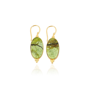 Pendientes Clásicos de Ópalo Verde en Forma Ovalada, Chapados en Oro, de Latón, Estilo Moderno, Aleación, para Bodas, Fiestas, Regalo Elegante para Mujer - Product Image 1