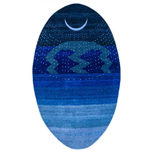 Alfombra de Lana Anudada a Mano Manchaha Azul, Diseño Geométrico Abstracto Rectangular para Hogar, Dormitorio, Pasillo, Sala de Estar - Modelo - Product Image 1