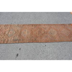 Alfombra de lana de retazos naranja Vintage, 2,5x9,3 pies, área grande clásica, diseño de pasillo rectangular turco para habitación de adolescentes, respaldo de látex - Product Image 3