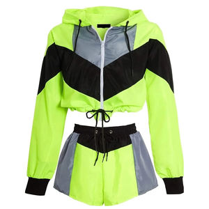 Vente chaude Personnalisé Nylon Poly Coupe-Vent Survêtement Sweat à capuche zippé Survêtement Pantalon de Sport Shorts Survêtements pour Femmes Ensembles - Product Image 1