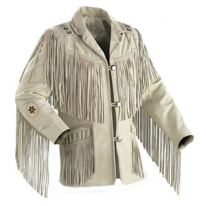 American Style Fashion <b>Beaded</b> Long Sleeve Cow Leather <b>Fringe</b> Western Jacket Cowgirl Brown Leather men Western Coat - Product Image 6