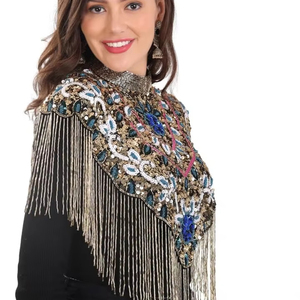 Robe de soirée élégante burlesque brins perlés Cape à paillettes attache tenue de cou pour le festival de club festif magnifiquement perles - Product Image 4