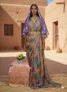 Tenue de luxe Couture somalienne Maqbal Ensemble en velours tissé Dirac Jacquard sergé slub Écologique Robe de poids moyen Filles Mariage - Product Image 4