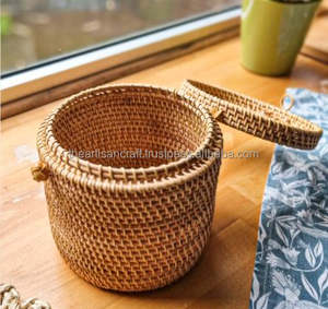 ARTISAN CRAFT Round <b>Rattan</b> Tissue <b>Box</b> Handmade Classic Design Natural Color Customizable Size & <b>Storage</b> - Product Image 4