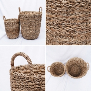Juego de Cestas de Almacenamiento de Jacinto de Agua Natural y Pasto Marino, Cilindro Alto con Asa en Forma de Arco, Contenedor para Ropa Sucia, Maceta, Decoración Artística para el Hogar - Product Image 2