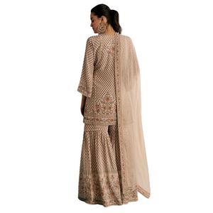 Beige crêpe stampato Kurta Sharara con Dupatta e pot Bag per eventi festivi all'ingrosso matrimoni incontri culturali OEM - Product Image 2