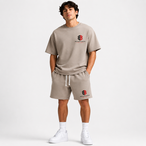 Conjunto de Camiseta y Pantalones Cortos de Algodón Verde para Hombre, Estilo Casual de Verano, Tejido Transpirable, Logotipo Estampado en la Parte Delantera - Product Image 3