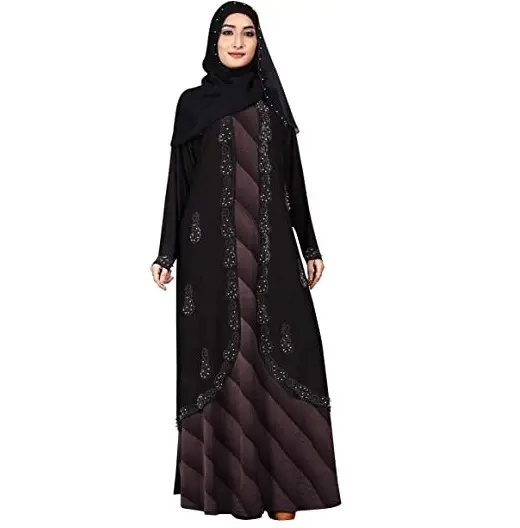 Fancy New Design Hot Sale Black Dyed Breathable Ladies Girls Stylish Kaftan Abayas With Custom Logo