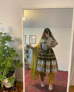 ชุดเดรส Afghani แบบดั้งเดิมของผู้หญิงงานปักยาวถึงพื้นกระโปรงงานฝีมือขนาดพลัสไซส์ - Product Image 4