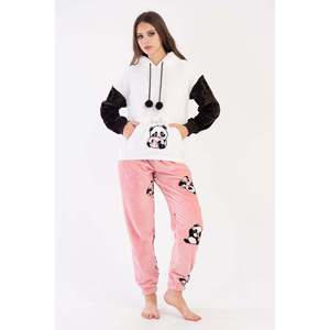 Conjunto de pijama de mujer con capucha suave, hombros caídos, mangas largas, bolsillos canguro y puños, con bolsillos tipo pacasi y bolsillos tipo buzgulu - Blanco - Blanco - Product Image 2