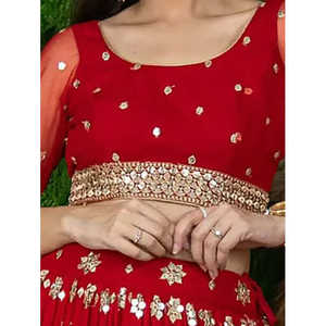 Glamorous <b>Red</b> <b>Sequins</b> Georgette Lehenga Choli Elegant Engagement Wear for Weddings - Product Image 5