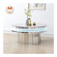 Table basse à miroir en verre noir chaud classique avec pied en métal en acier inoxydable