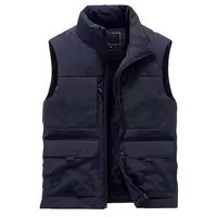 Gilet court formel d'été pour homme en nylon avec fermeture éclair, multiples poches, col rond, gaufré, effet usé, 240g