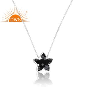 จี้อัญมณีออบซิเดียนเกล็ดหิมะธรรมชาติทำจากเงินสเตอร์ลิง925เหมาะสำหรับเป็นของขวัญสำหรับผู้หญิง - Product Image 2