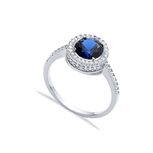 Forma redonda zafiro CZ piedra turca hecha a mano al por mayor 925 anillo de racimo de plata esterlina joyería de las mujeres - Product Image 5