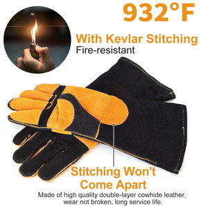 Guantes de seguridad de cuero de vaca de alta resistencia para soldadura Resistencia a la abrasión para protección de barbacoa de construcción de extinción de incendios - Product Image 3