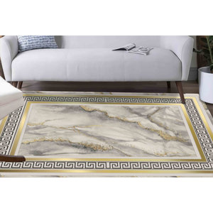 <b>Gold</b> Marble Rug: Abstract Modern Accent Rug, Printed Rug,Chenille Rug - Product Image 3