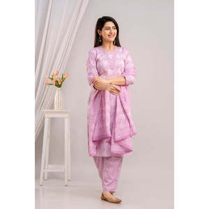 Conjunto de Anarkali Choli con estampado Paisley color lavanda para mujer india, con dupatta y pantalones - Product Image 6