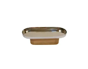 Bandeja para servir plateada de aluminio con tapa martillada, plato con base de acabado Natural de madera para servir dátiles de frutas - Product Image 3