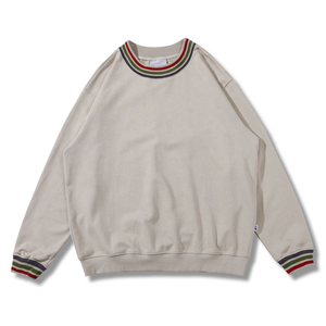 Sudadera Unisex Personalizada con Cuello Redondo Beige, 100% Algodón Felpa, Estilo Casual Urbano, Cuello y Puños a Rayas, Tinte Liso, Bordada para Invierno - Product Image 1
