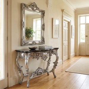 Table de console en bois peinte argent et noir, style antique, sculptée à la main, table d'entrée classique pour hôtel - Product Image 2