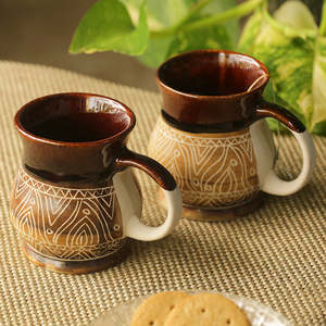 Juego de cerámica de estudio de tallas de cacao y fuego de 2 tazas de té y café de cerámica de 300 ml - Product Image 2