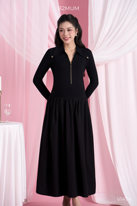 Robe de maternité B2 MUM V1474, écologique, respirante, en spandex/polyester, jupe évasée, tissu coupe-vent, fermeture éclair sur la poitrine, col en V - Product Image 6