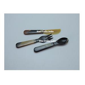 Ensemble de couverts en corne naturelle de style occidental, cuillère à dessert, couteau, fourchette à fruits, couverts, vaisselle, ensemble de couverts en provenance d'Inde - Product Image 1