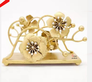 Servilletero con acabado dorado de aluminio y metal de último diseño con diseño de flor plateada para restaurante y bar de hotel - Product Image 2