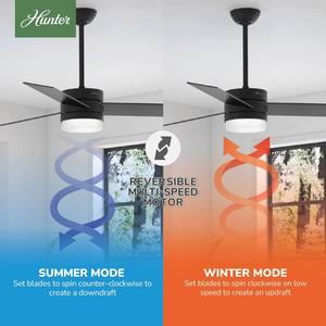 Hunter Fan 54 in Casual Matte Black Ventilador de techo para interiores con kit de iluminación y control remoto - Product Image 3