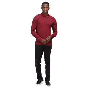เสื้อโปโลแขนยาวผ้าคอตตอนสีแดงเข้มสำหรับผู้ชายปักโลโก้ - Product Image 4