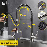 Robinet de cuisine extractible à ressort en acier inoxydable massif SUS304 noir mat, mitigeur chaud/froid pour personnalisation de projets hôteliers