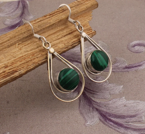925 argent Sterling naturel Malachite ronde en forme de pierres précieuses boucles d'oreilles pour mariage filles boucle d'oreille - Product Image 3
