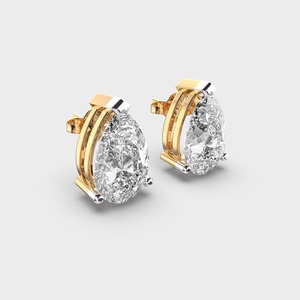 Pendientes de Diamante Cultivado en Laboratorio con Corte Pera, Dos Tonos, Engaste de Barra en Oro Blanco/Rosa/Amarillo de 18K - Product Image 2